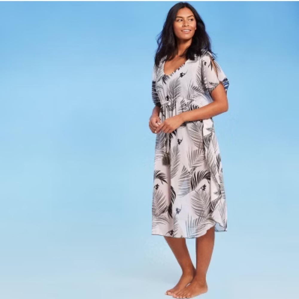 Kona Sol Tropical Leaf Print Sheer Swimsuit Coverup Sz Small